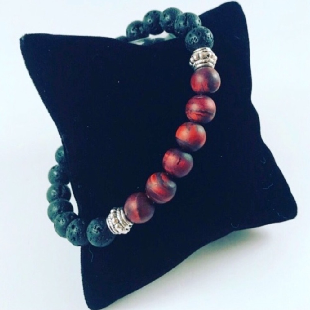 Men or women lava rock red matte tigereye bracelet